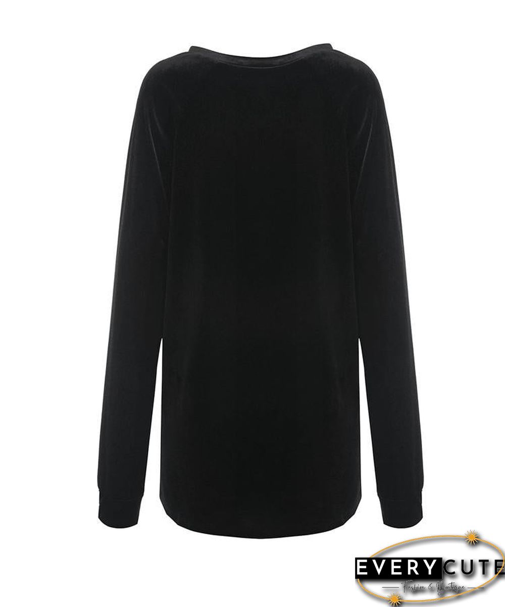 V Neck Long Sleeve Velvet Top