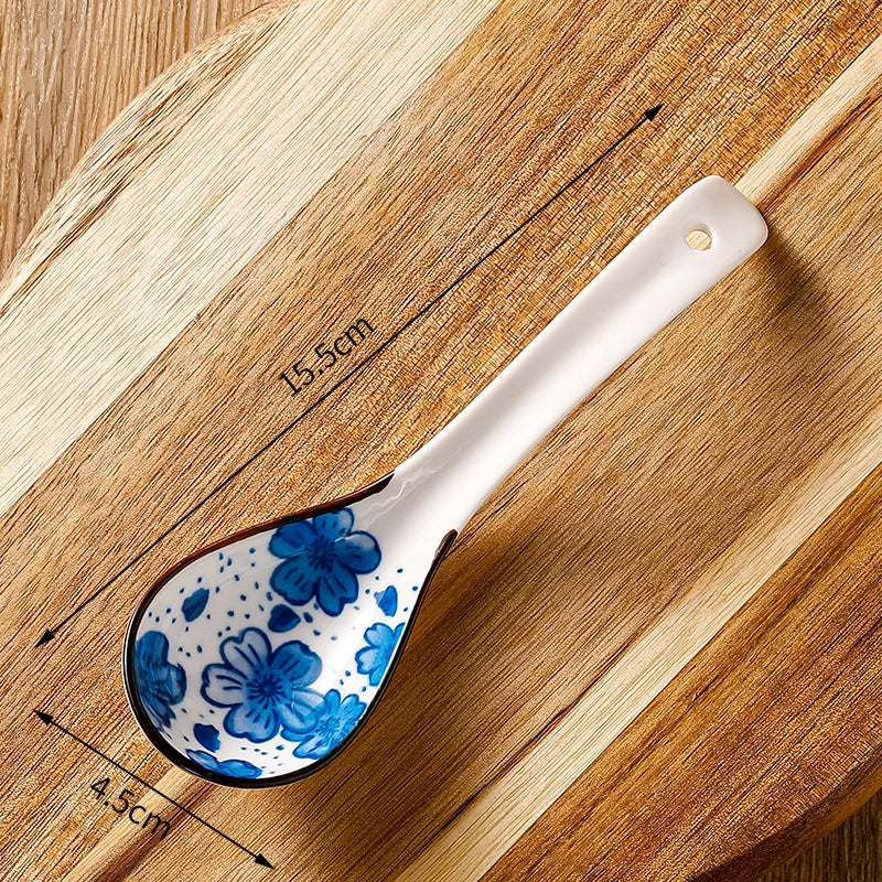 Japanese-style Small Spoon Ceramic Spoon Household Blue And White Porcelain Soup Spoon Creative Cute Pattern Spoon