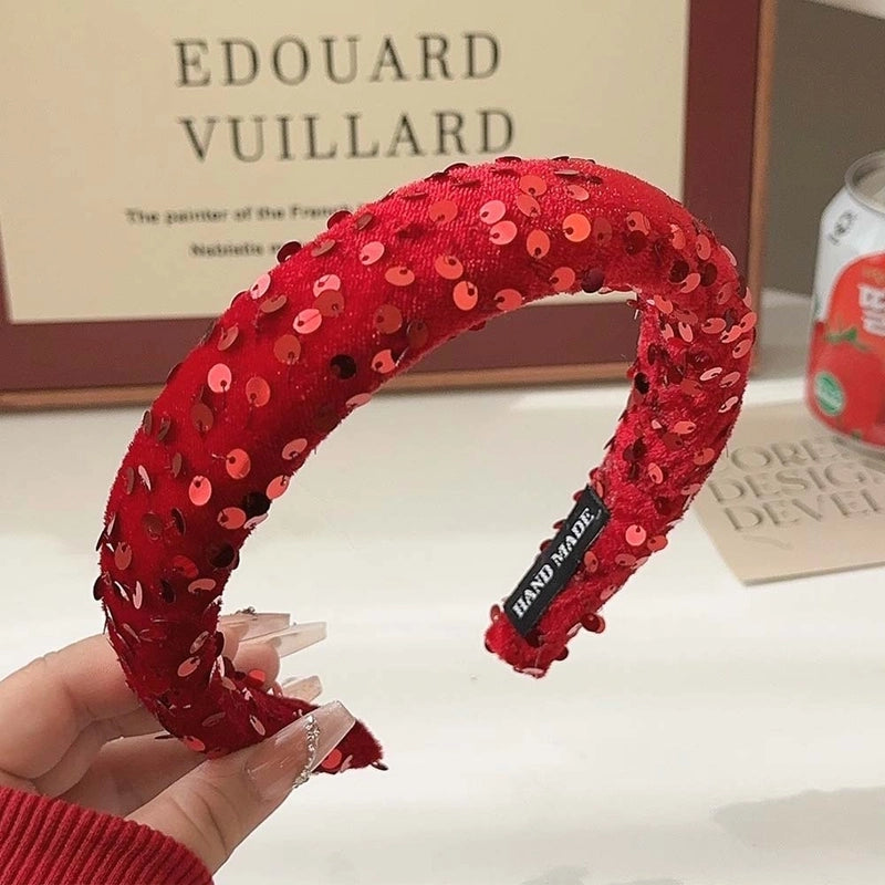 Casual Sweet Women’s Plaid Pu Leather Cloth Sequins Hair Band