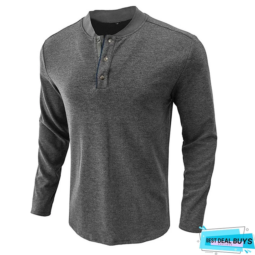 Men's Henley Shirt Tee Plain Henley Street Vacation Long Sleeve Button Pocket Clothing Apparel Basic Designer Modern Contemporary