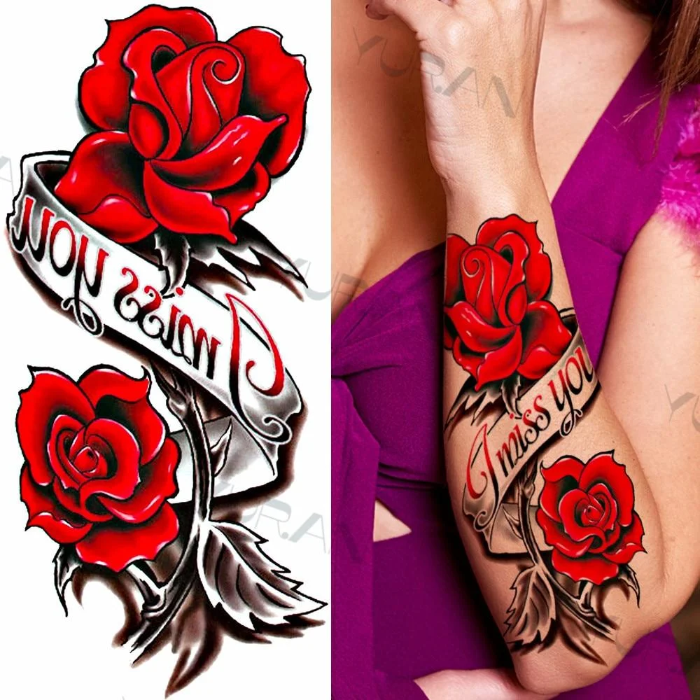 Black Large Snake Flower Fake Tattoo Sticker For Women Dot Rose Peony Temporary Tattoos DIY Water Transfer Tatoos Girls 1029