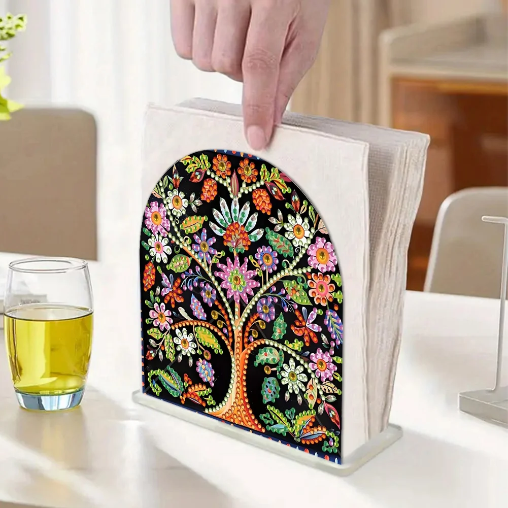 DIY Acrylic Tree Of Life Diamond Painting Paper Towel Holder for Home Art Crafts