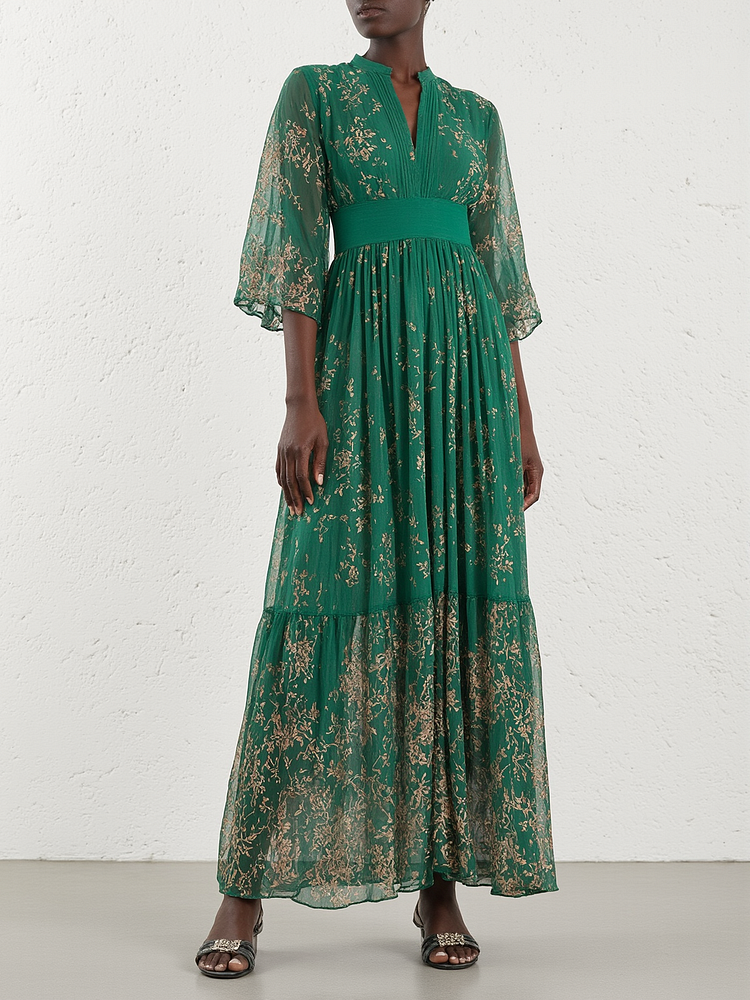 V-neck Chiffon Print Dress