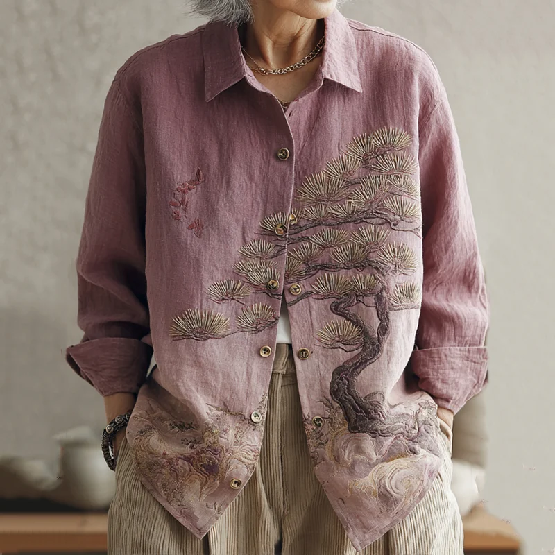 Women's Japanese Floral Art Button Down Comfy Shirt