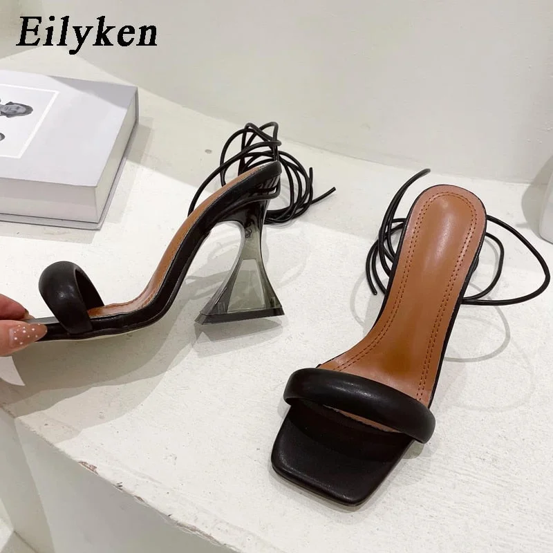 Eilyken 2022 New Ankle Strap Green Women's Strange Style Transparent High Heels Sandals Square toe Female Sandalias de mujer