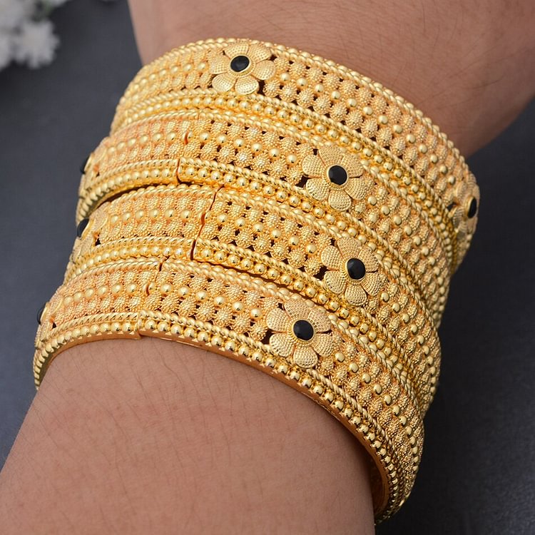 4Pcs/Set Trendy Wide luxury Dubai Gold Color Bangles For Women