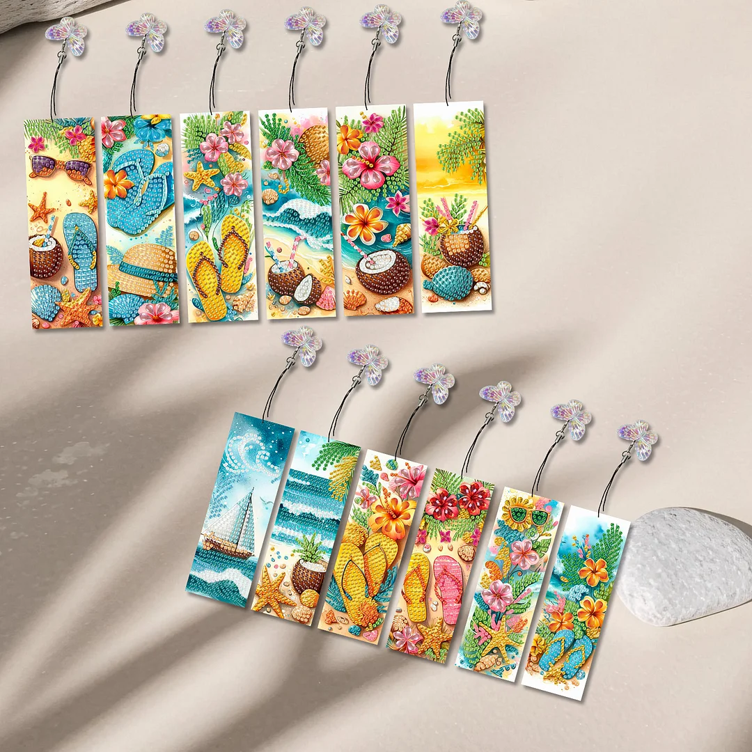 12Pcs Summer Beach DIY Diamond Art Painting Bookmark for Reading Enthusiasts