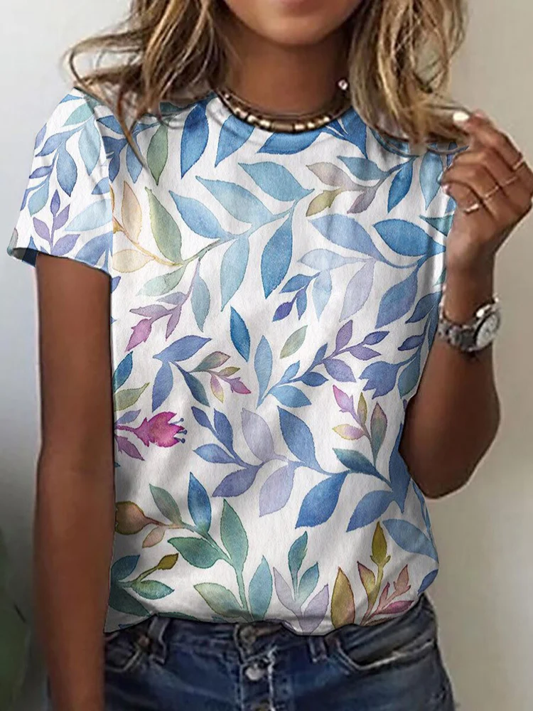 Floral & Leaves Art Print T Shirt
