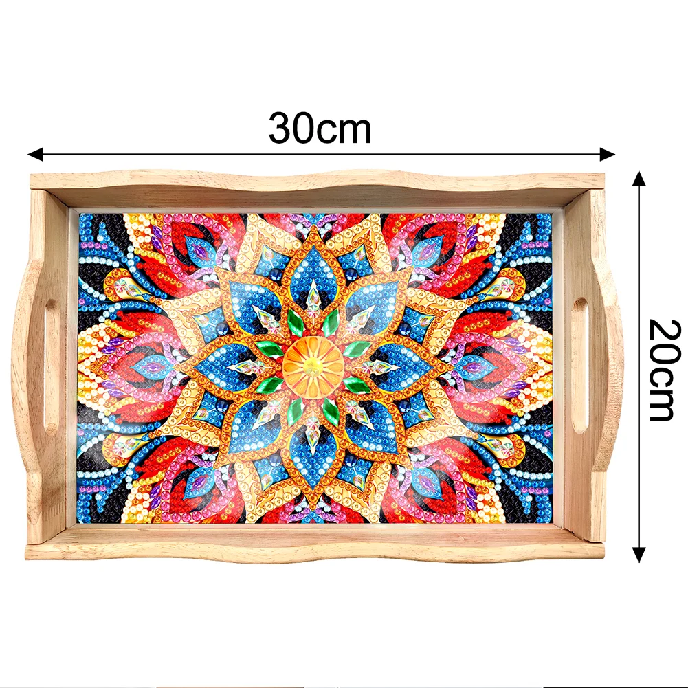 DIY Mandala Diamond Painting Decorative Trays with Handle Coffee Table Tray for Serving Food