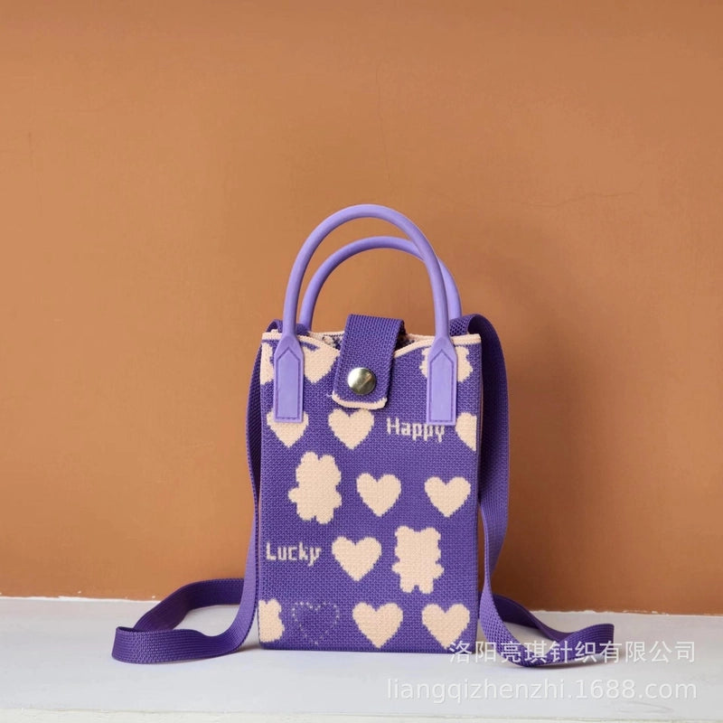 Women’s Polyester Cartoon Cute Square Hidden Buckle Shoulder Bag Handbag Crossbody Bag