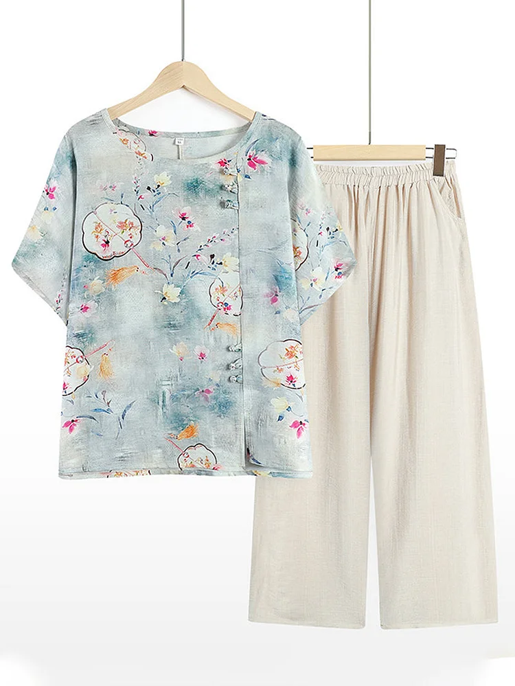 Printed T-Shirt Casual Pants 2-Piece Sets