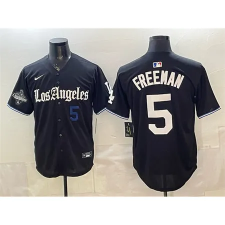 Youth Los Angeles Dodgers #5 Freddie Freeman Black 2025 World Series Champions Patch "Gothic Edition" Vapor Premier Limited Stitched Baseball Jersey