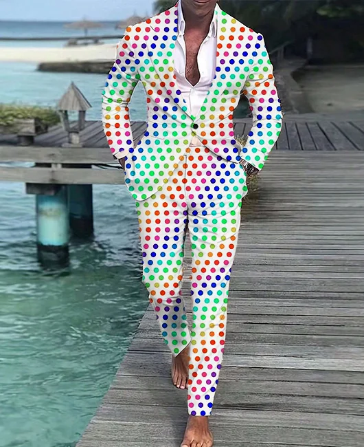 Rainbow Polka Dot Single Breasted Blazer & Pants 2Pcs Set 