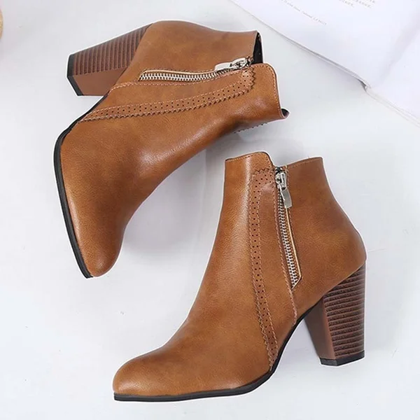 Feminino Women Ankle Boots Shoes Woman Chunky High Heels Pumps Vintage PU Leather Booties Autumn Chaussure