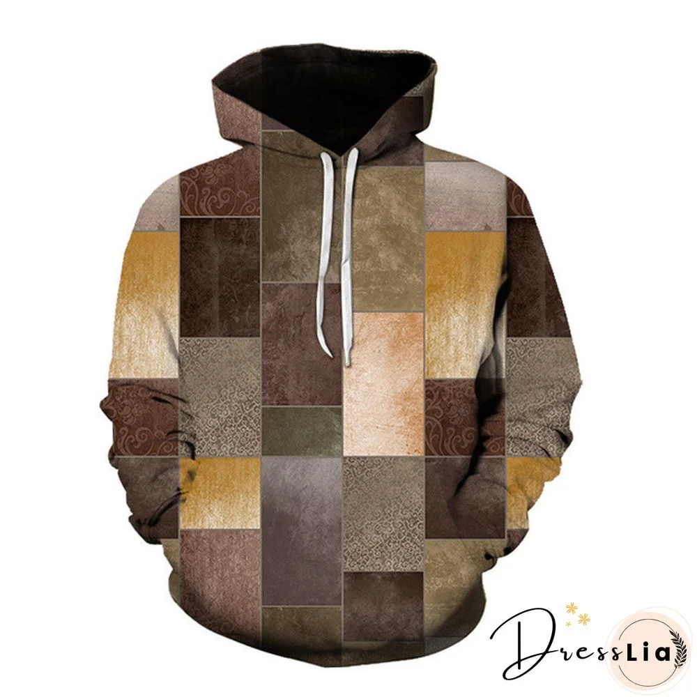 Men's Color Block Print Pullover All-match Sweatshirt