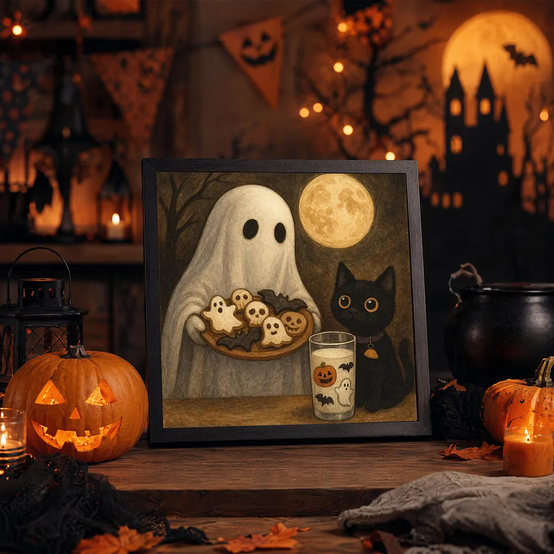 Halloween Ghost and Cat 5D DIY Full Square Drill Diamond Painting Kits for Adults Beginners Home Decor Diamonds Paintings Gem Art 35x35cm