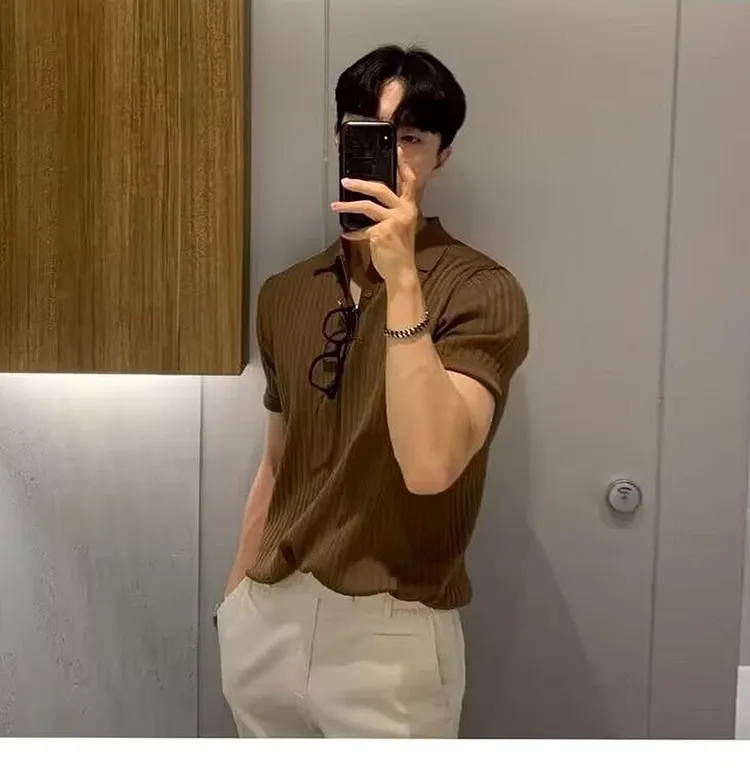 Slim Fit Knit Polo Shirt for Men