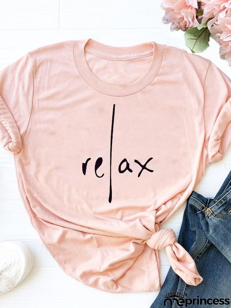 Women Fashion Base Letter Sunflower Cross Print Round Neck Short Sleeve T-Shirt