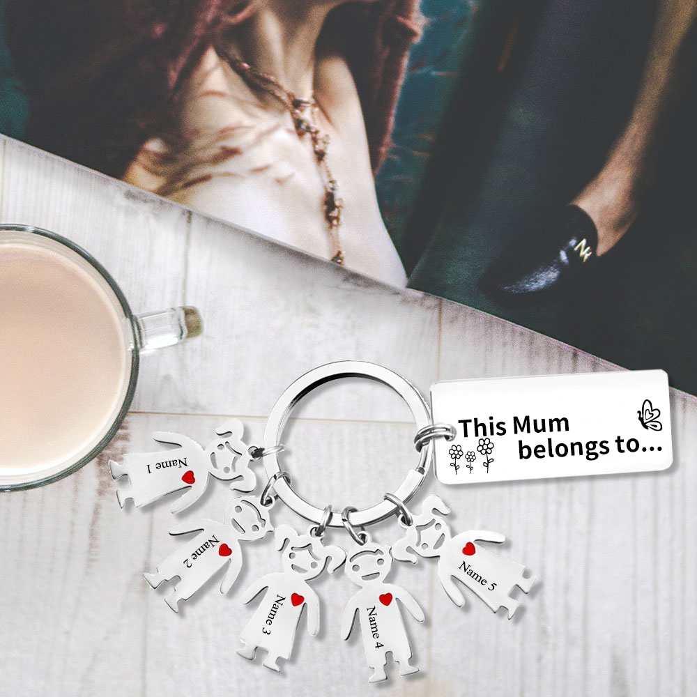 5 Names - Personalised Keychain with Kid Charms Engraved Names Keyring  Mother's Day Gift for Nan-Jessemade AU