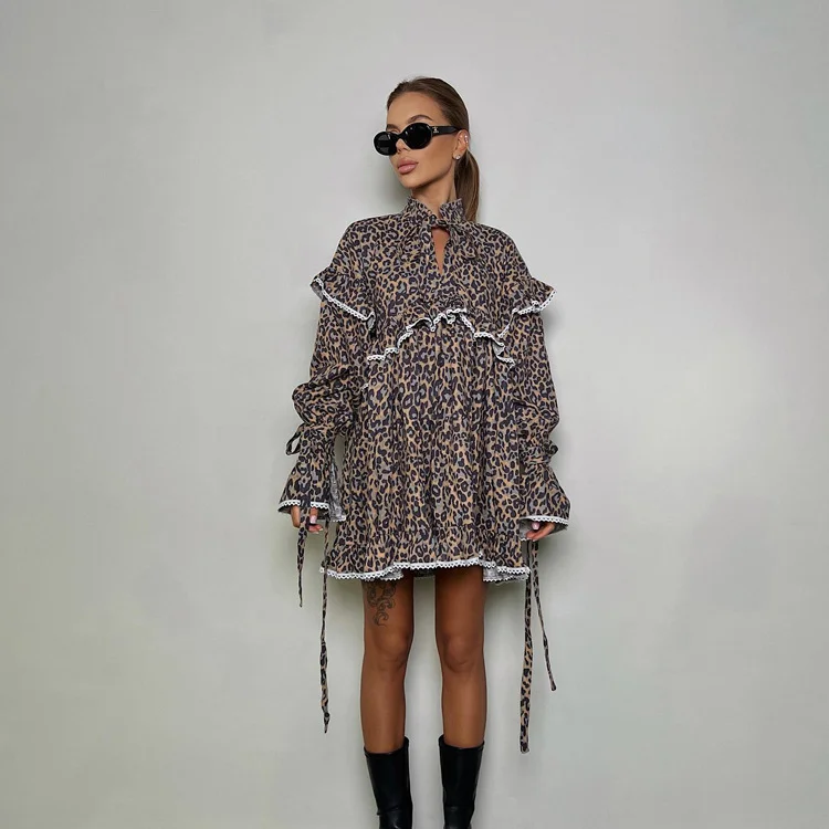 Uveng Uveng Women's Wear 2023 Spring And Summer New Print Dress Fashion Horn Sleeve Tie Short Skirt Children