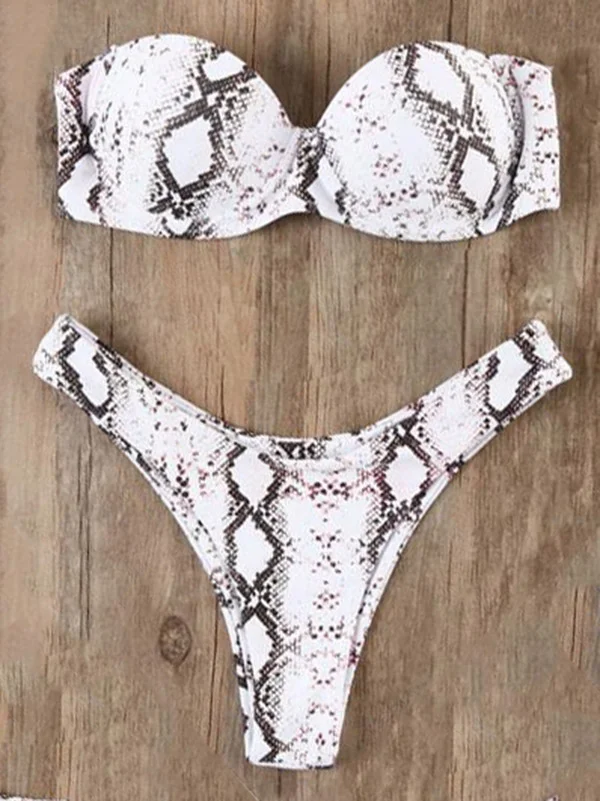 Polychromatic Bandeau Underwired Split Bikini Swimsuit