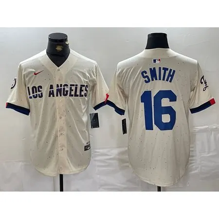 Men's Los Angeles Dodgers #16 Will Smith Cream Stitched Baseball Jersey K1Q4