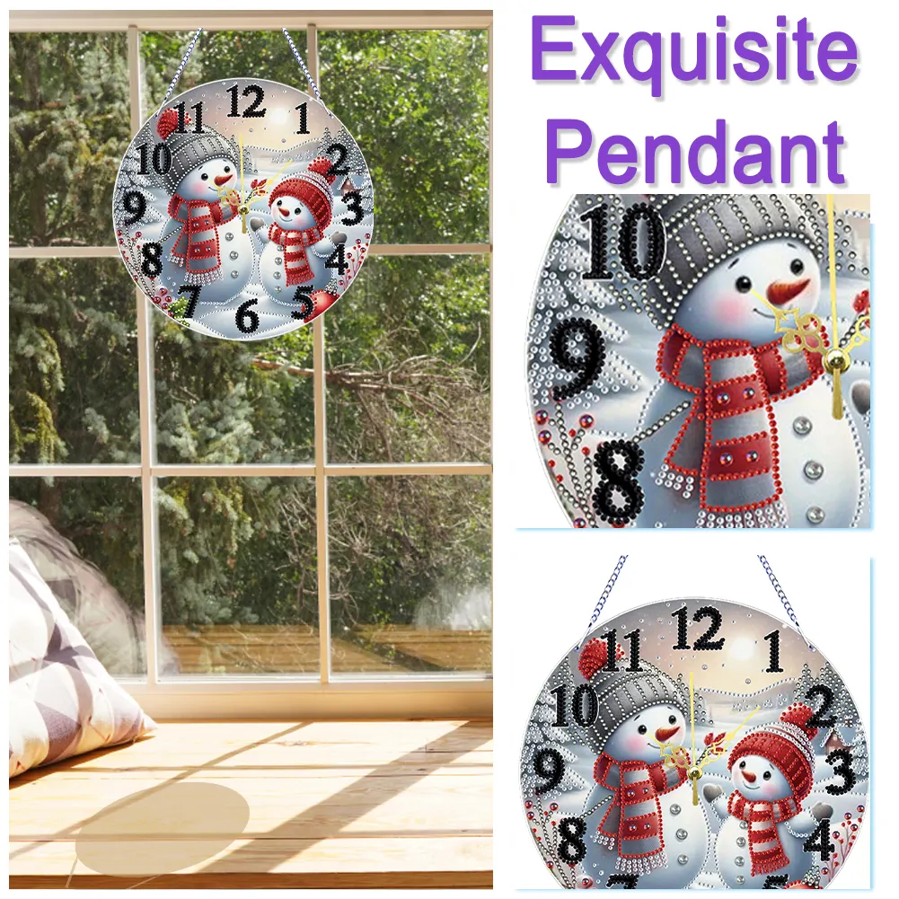 2D Flat DIY Xmas Diamond Painting Ornament with Clock Function Creative Craft