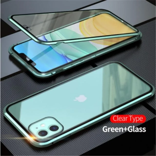 metal magnetic 360 phone case for iphone 11 pro max  XR XSMAX 7 8 PLUS double-sided tempered glass cover iphone 11 case