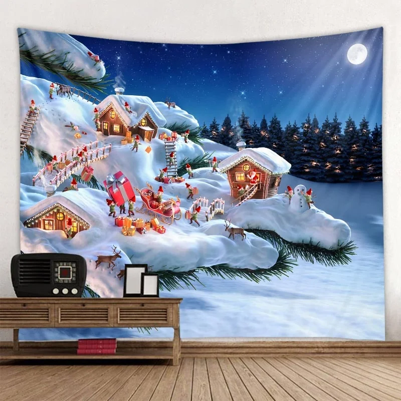 Athvotar Claus fireplace gift wall hanging tapestry Christmas tree bedroom living room dormitory holiday decoration tapestry