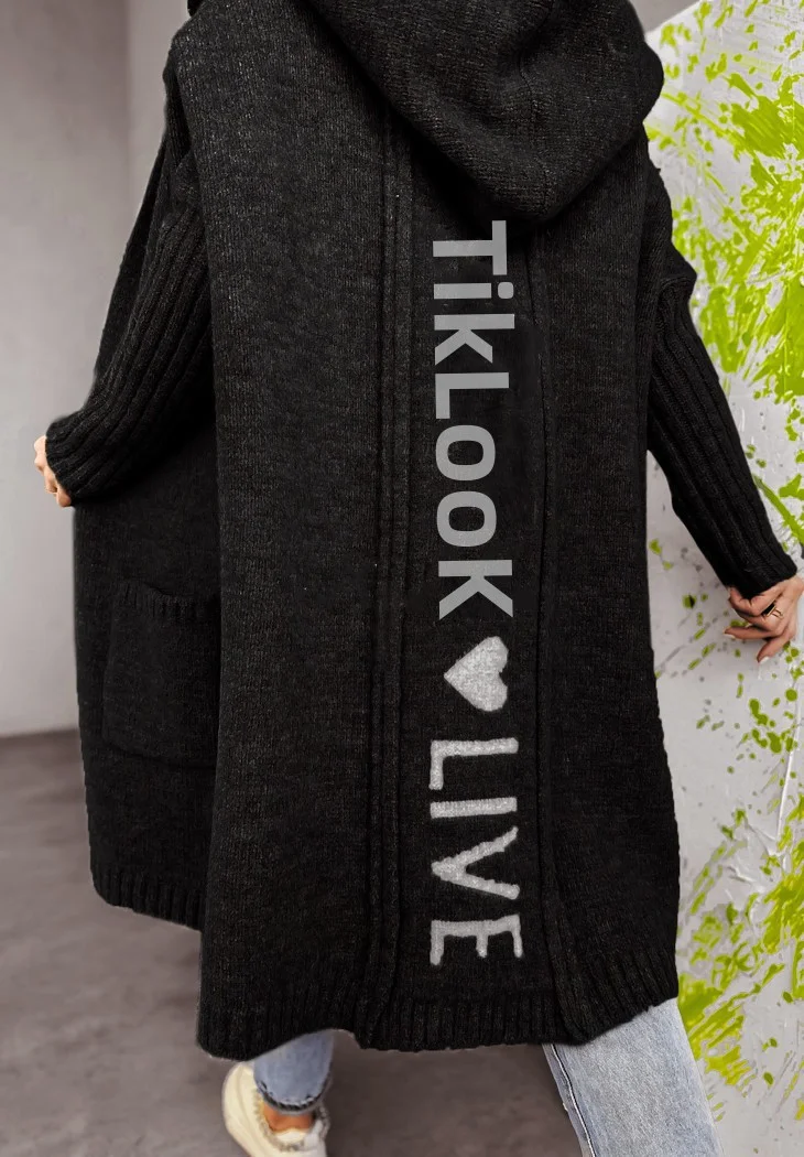 TikLooK LIVE Loose Knit Sweater Hooded Cardigan socialshop