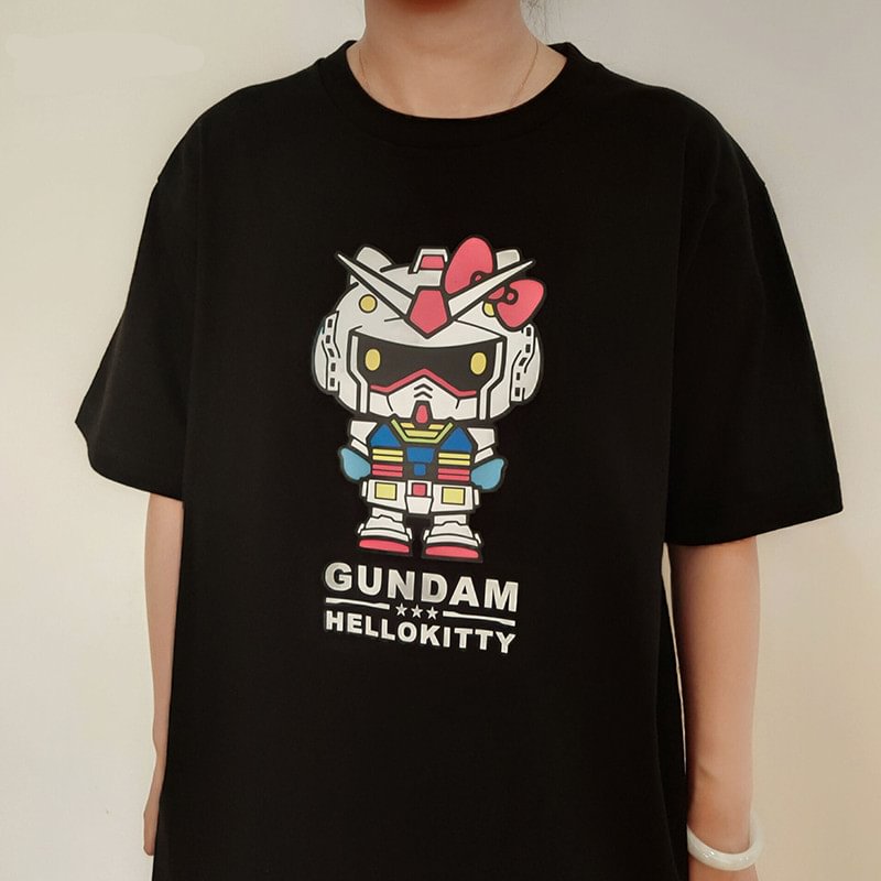 Pure Cotton Mobile Suit Gundam X Hello Kitty T-shirt  weebmemes