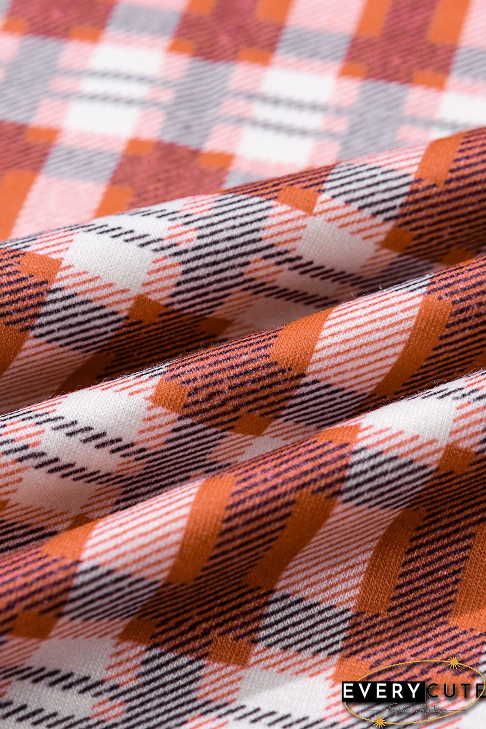 Red Cowl Neck Plaid Drawstring Hoodie with Thumb Hole