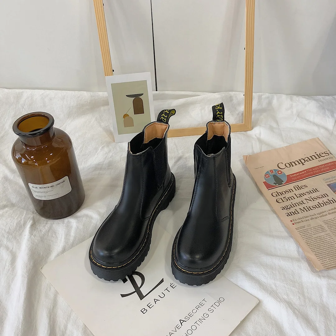 Wongn Wongn Boots Female College British Wind Fashion New New New Retro Style Thick Sole Increased Locomotive Ankle Boot Batch