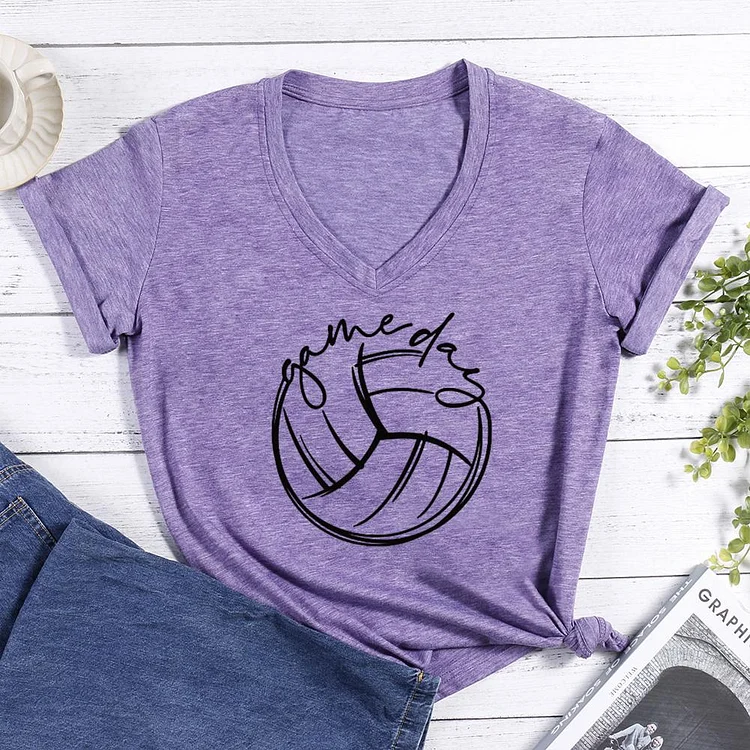Game Day Volleyball V-neck T Shirt-Annaletters