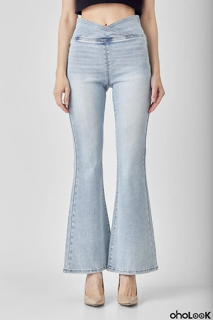 RISEN Crossover Waist Pull-On Flare Jeans