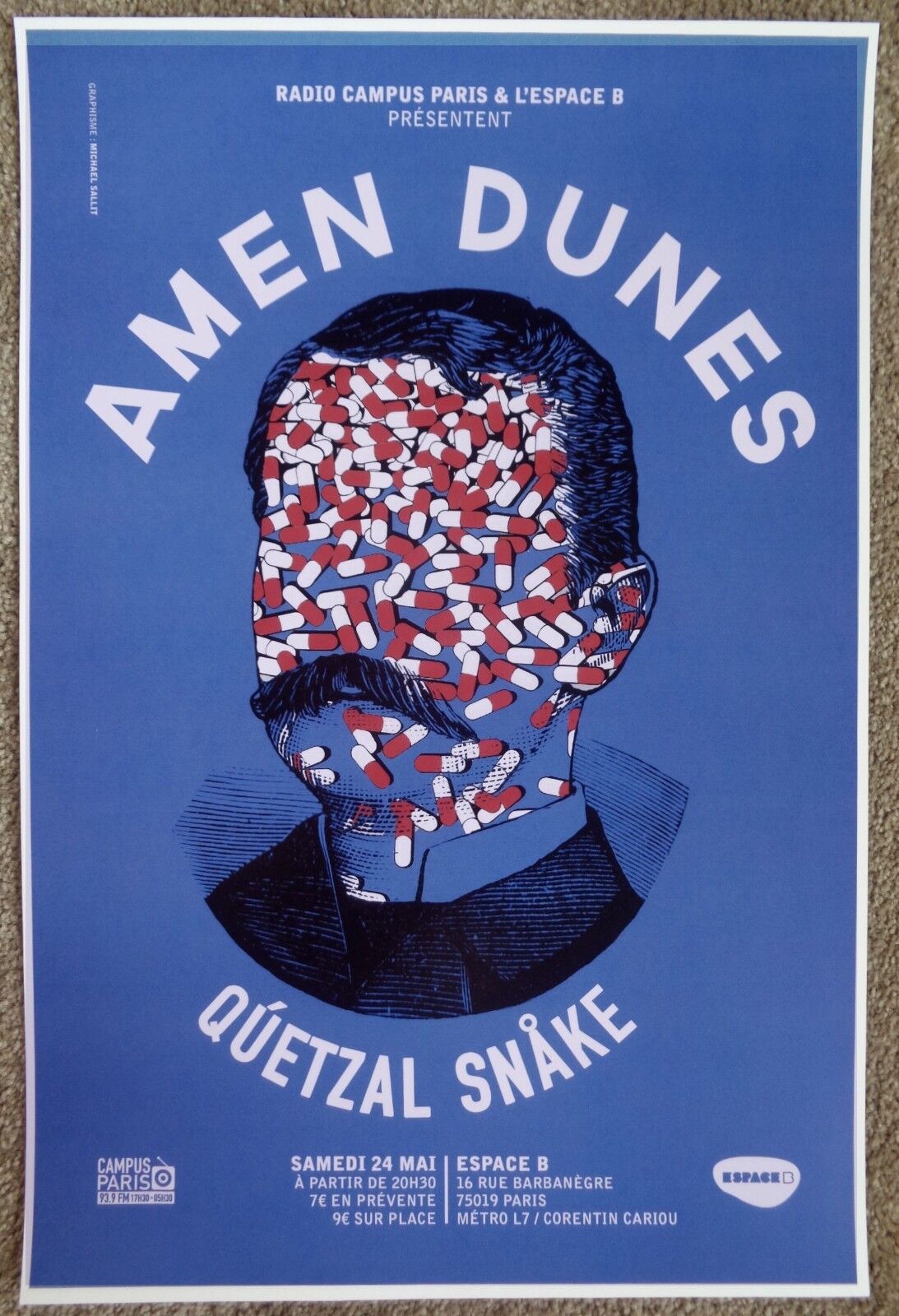 AMEN DUNES 2014 Gig POSTER Paris France Concert