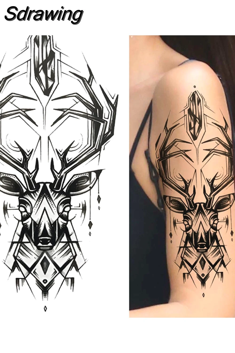 Sdrawing Lion Temporary Tattoo For Women Men Adult Skull Tiger Wolf Forest Tattoo Sticker Black Fake Realistic Demon Tatoos Forearm 430-1