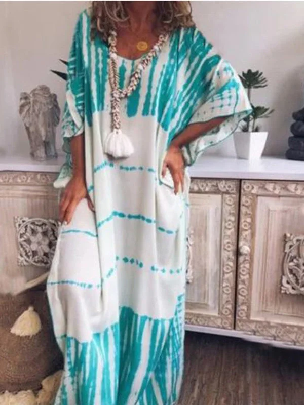 Women's Short Sleeve Scoop Neck Graphic Printed Maxi Dress