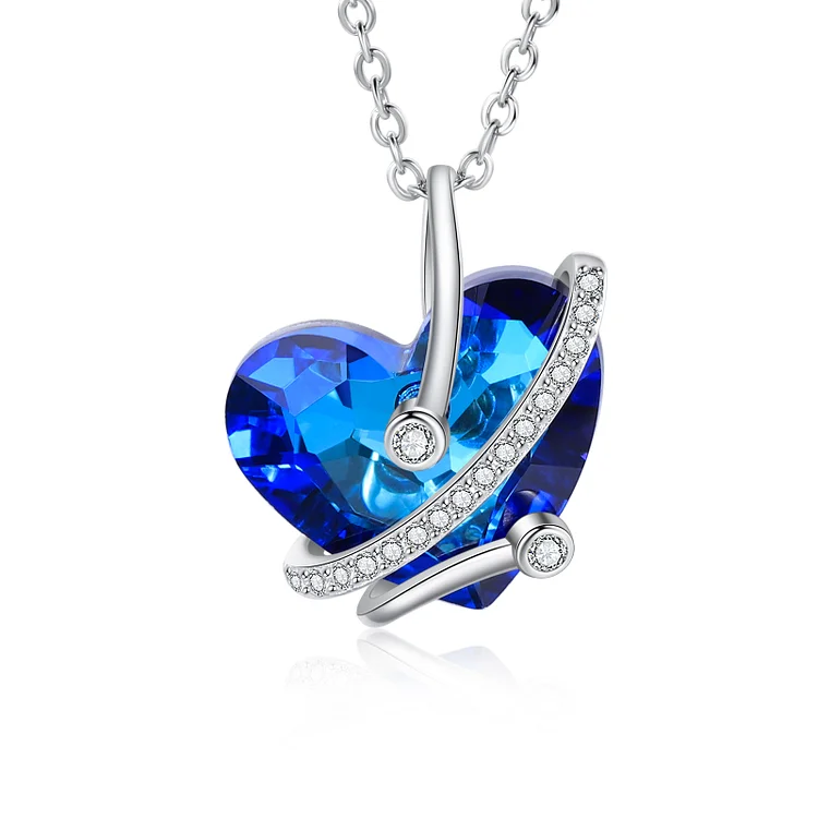 Heart Blue Crystal Necklace Intertwine Sapphire Necklace for Her