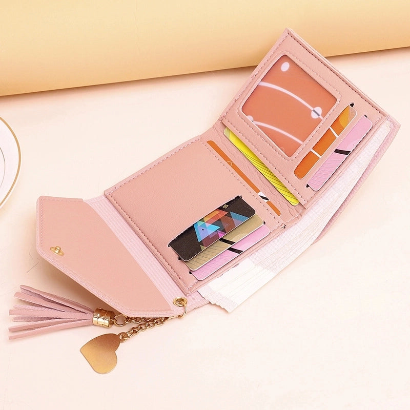 Wallet Ladies New Short Tassel Pendant Litchi Pattern Wallet Card Holder Cute Coin Purse In Stock
