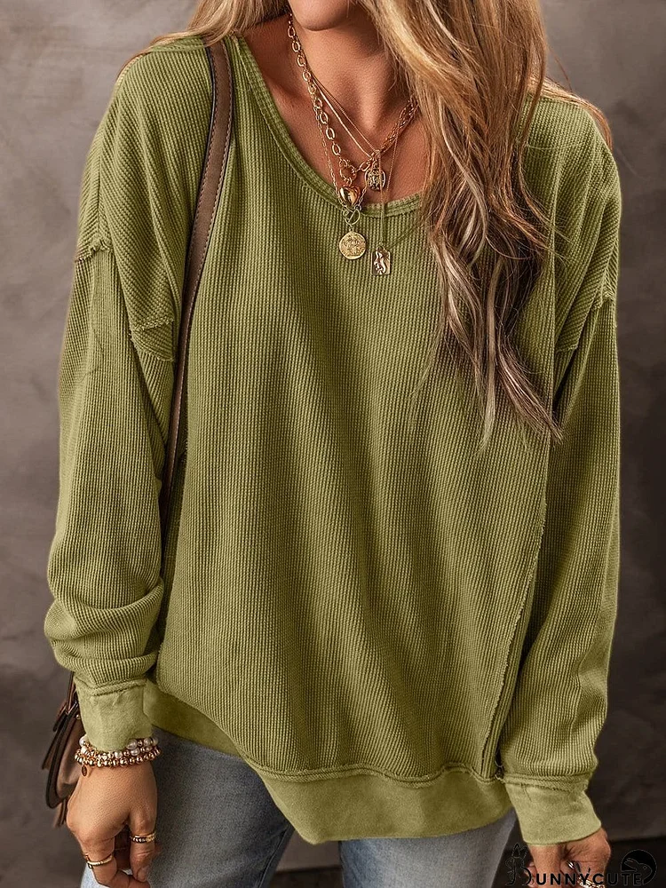 Jungle Green Textured Drop Shoulder Casual Sweatshirt