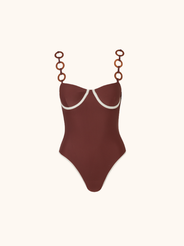 Circle Shoulder Strap Design Solid Color One-piece Swimsuit Sets 2024