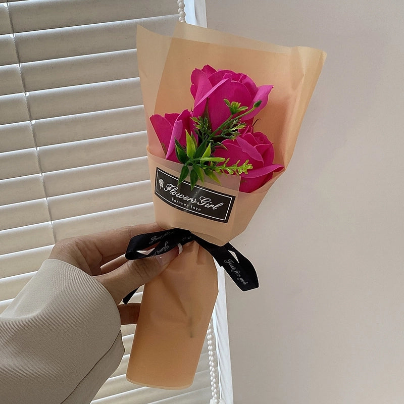 Creative Valentine’s Day Soap Bouquet Teacher’s Day Gift Carnation Soap Flowers 3 Pieces Small Bouquet Street Push