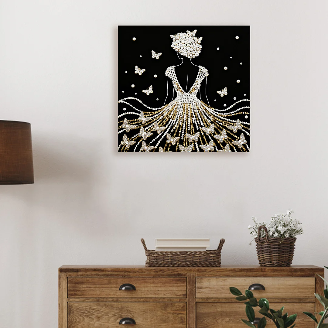 Girl DIY Pearl Diamond Art Kit for Adults Home Decor 25x25cm With Frame