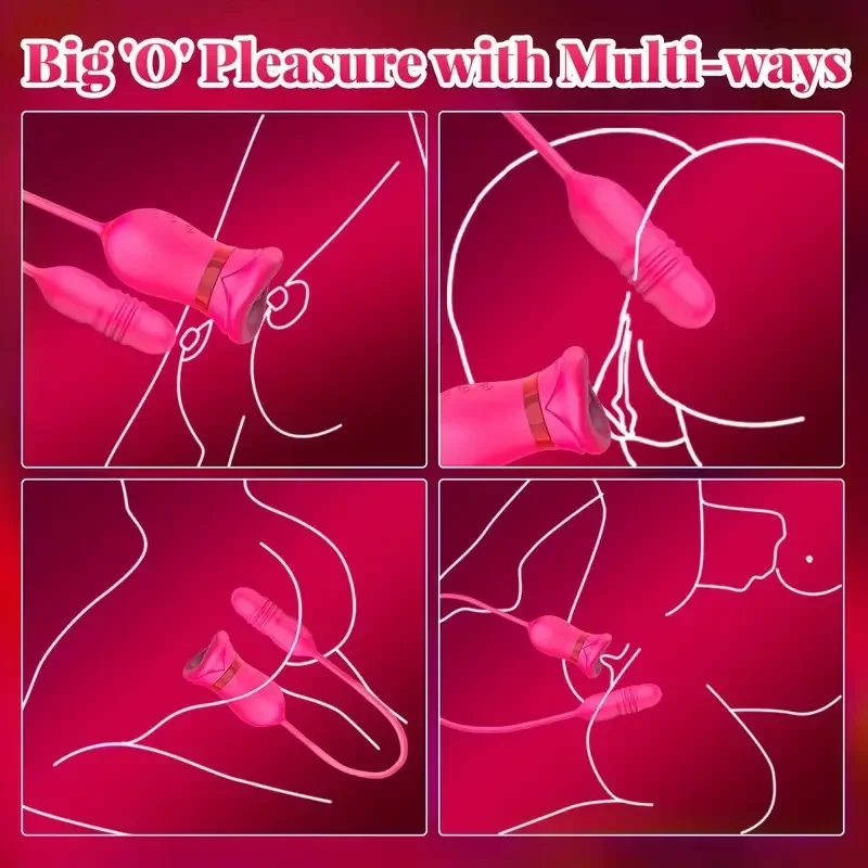 【 Valentine's Day Buy 1 Get 2 】 Rose Vibrating Penis Rings For Couples With 5-in-1 Big Mouth Rose Clit Sucker Toy & Thrusting Vibrator