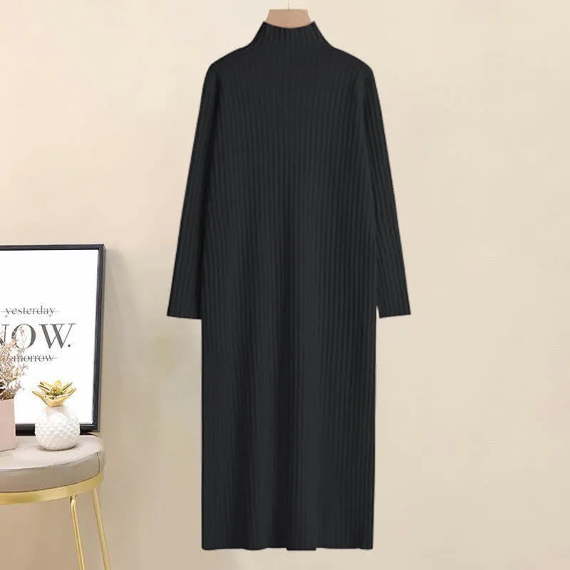 Pure Color Cross Knit Sweater Dress Two Pieces Set