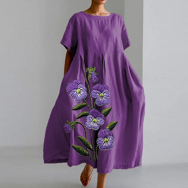 Comstylish Women's Purple Flower Print Casual Dress
