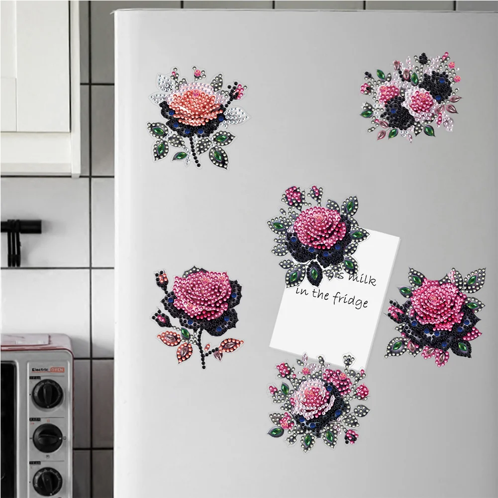 6pcs DIY Rose Special Shape Diamond Painting Fridge Magnet for Adults Kids Beginners