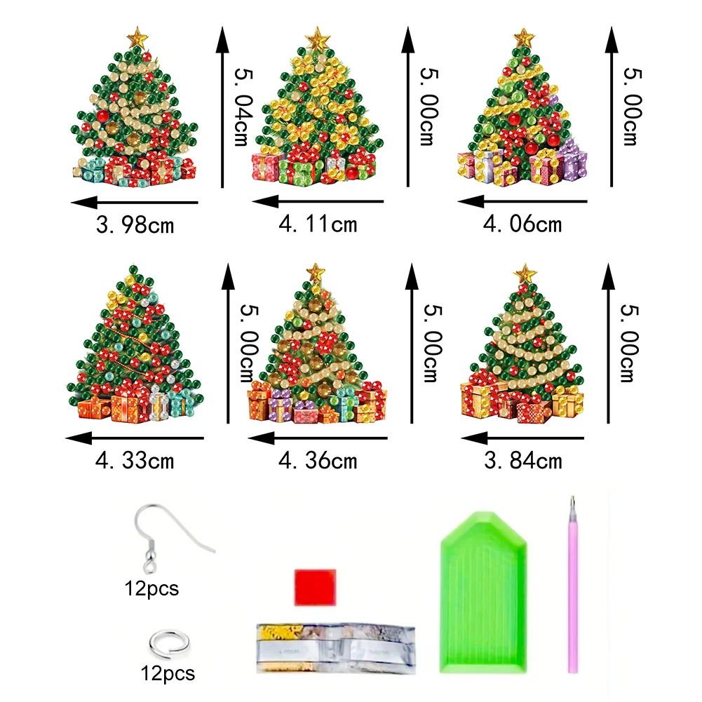 6 Pairs Double Sided Christmas Tree Diamond Painting Earrings for Women Girls