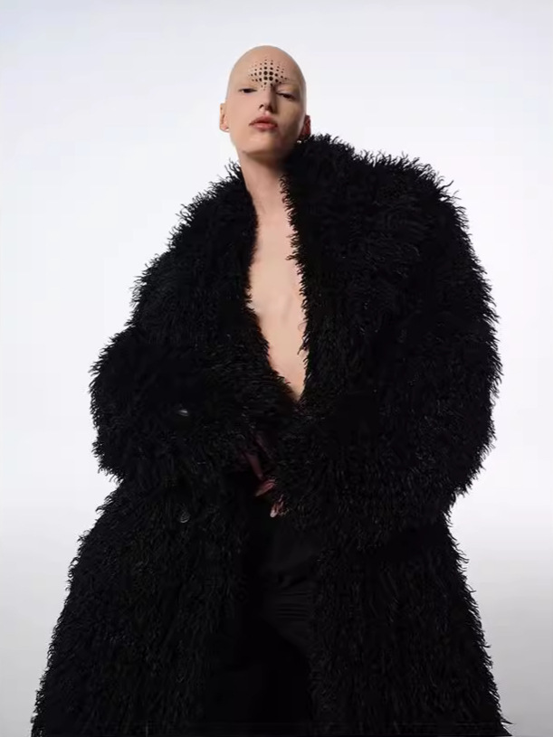 Unisex Lamb Fur Coat Long Style Coat